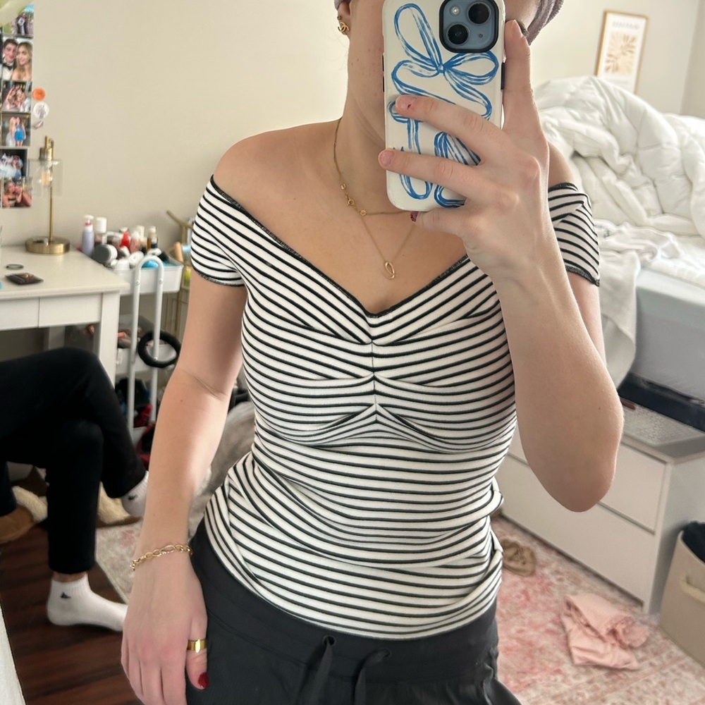Maeve Anthropologie Off the Shoulder Striped Top